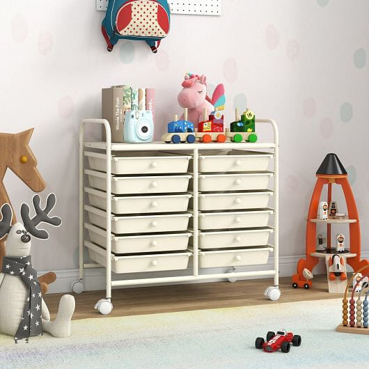 12 Drawers Rolling Storage Cart for Home and Office-Transparent