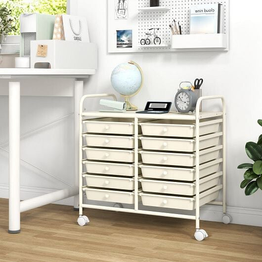 12 Drawers Rolling Storage Cart for Home and Office-Transparent