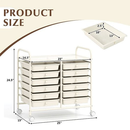 12 Drawers Rolling Storage Cart for Home and Office-Transparent