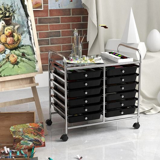 12 Drawers Rolling Storage Cart for Home and Office-Transparent