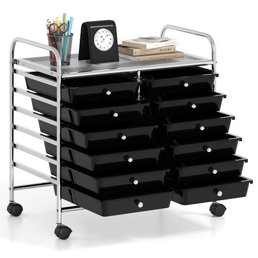 12 Drawers Rolling Storage Cart for Home and Office-Transparent