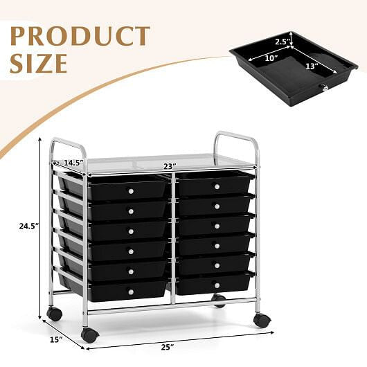 12 Drawers Rolling Storage Cart for Home and Office-Transparent