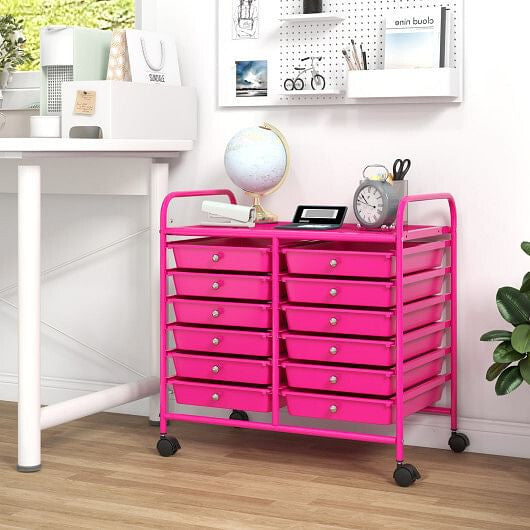 12 Drawers Rolling Storage Cart for Home and Office-Transparent