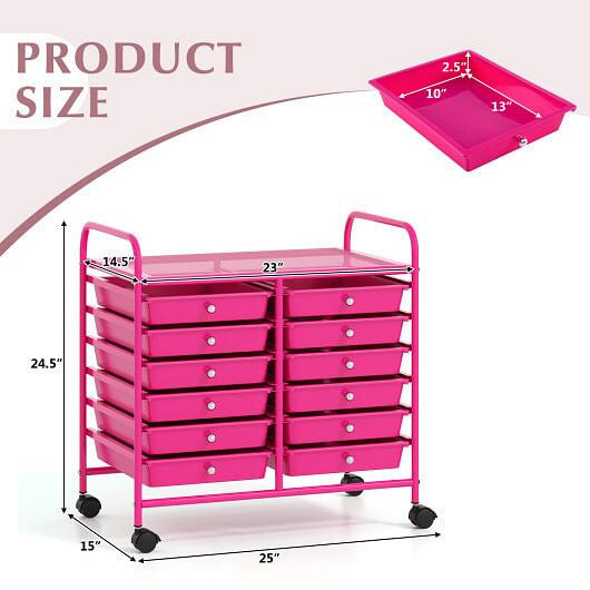 12 Drawers Rolling Storage Cart for Home and Office-Transparent