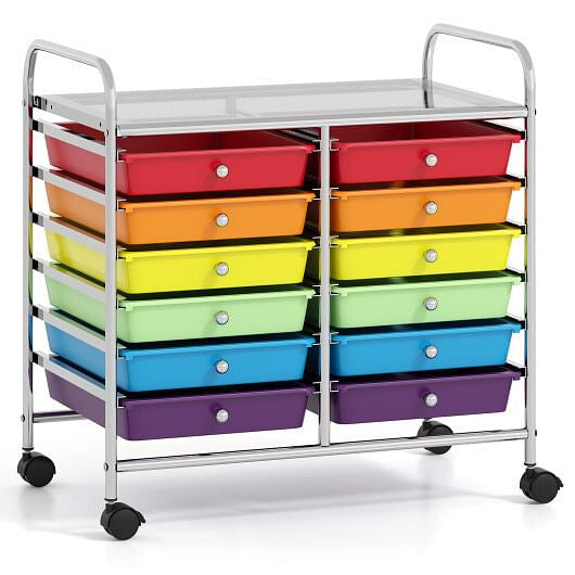 12 Drawers Rolling Storage Cart for Home and Office-Transparent