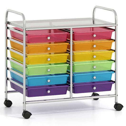 12 Drawers Rolling Storage Cart for Home and Office-Transparent