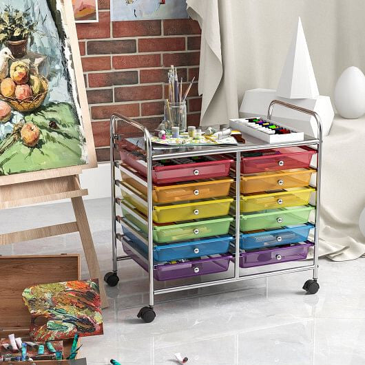 12 Drawers Rolling Storage Cart for Home and Office-Transparent