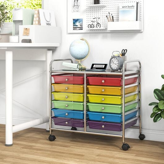 12 Drawers Rolling Storage Cart for Home and Office-Transparent