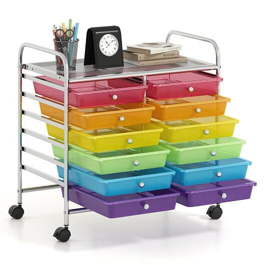 12 Drawers Rolling Storage Cart for Home and Office-Transparent