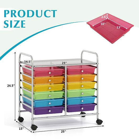 12 Drawers Rolling Storage Cart for Home and Office-Transparent
