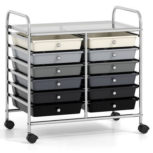 12 Drawers Rolling Storage Cart for Home and Office-Transparent