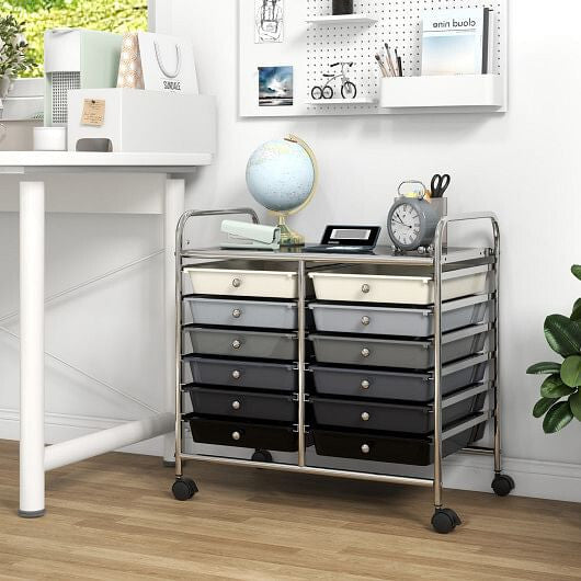 12 Drawers Rolling Storage Cart for Home and Office-Transparent