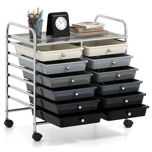 12 Drawers Rolling Storage Cart for Home and Office-Transparent