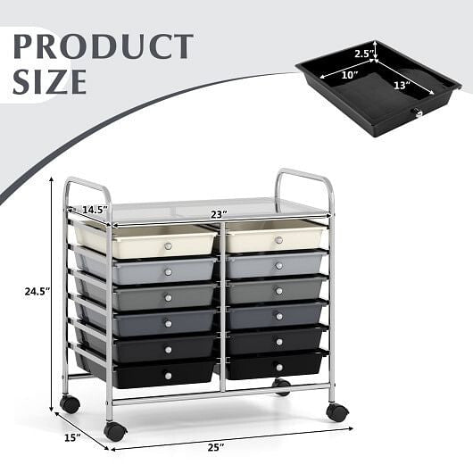 12 Drawers Rolling Storage Cart for Home and Office-Transparent