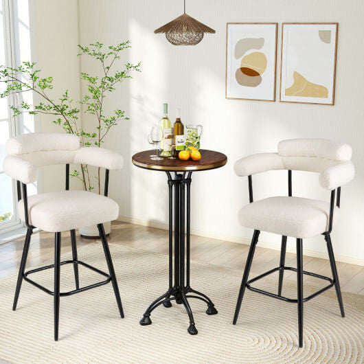 White boucle swivel bar stools set of 2 with curved backrest and heavy duty metal frame — view 2
