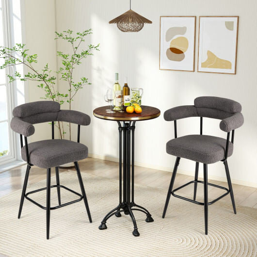 White boucle swivel bar stools set of 2 with curved backrest and heavy duty metal frame — view 7