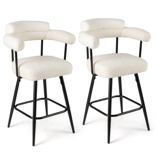 White boucle swivel bar stools set of 2 with curved backrest and heavy duty metal frame — view 10