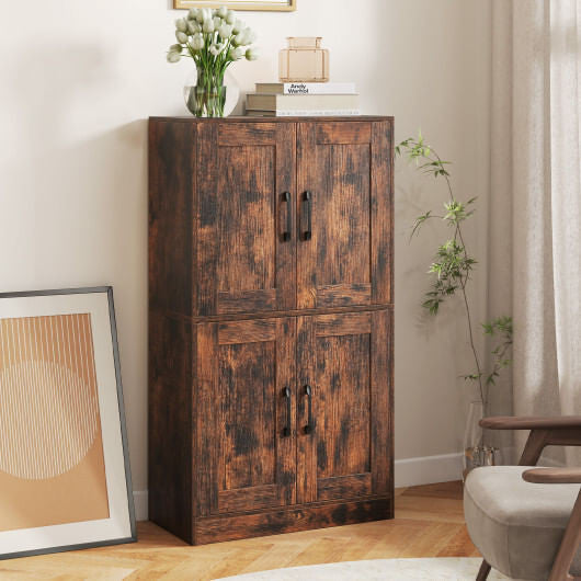 White 43.5 inch freestanding bathroom storage cabinet with double doors and adjustable interior shelves