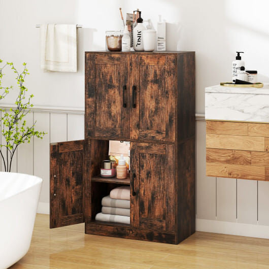 White 43.5 inch freestanding bathroom storage cabinet with double doors and adjustable interior shelves — view 2