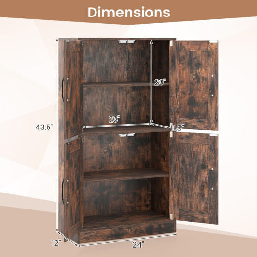 White 43.5 inch freestanding bathroom storage cabinet with double doors and adjustable interior shelves — view 3