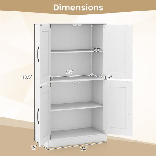 White 43.5 inch freestanding bathroom storage cabinet with double doors and adjustable interior shelves — view 8