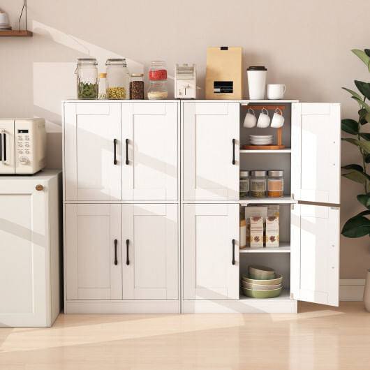 White 43.5 inch freestanding bathroom storage cabinet with double doors and adjustable interior shelves — view 9
