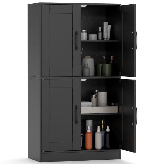 White 43.5 inch freestanding bathroom storage cabinet with double doors and adjustable interior shelves — view 10