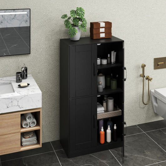 White 43.5 inch freestanding bathroom storage cabinet with double doors and adjustable interior shelves — view 11