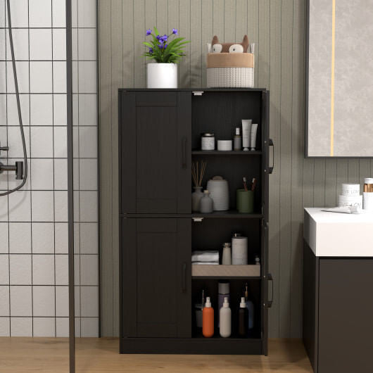 White 43.5 inch freestanding bathroom storage cabinet with double doors and adjustable interior shelves — view 12