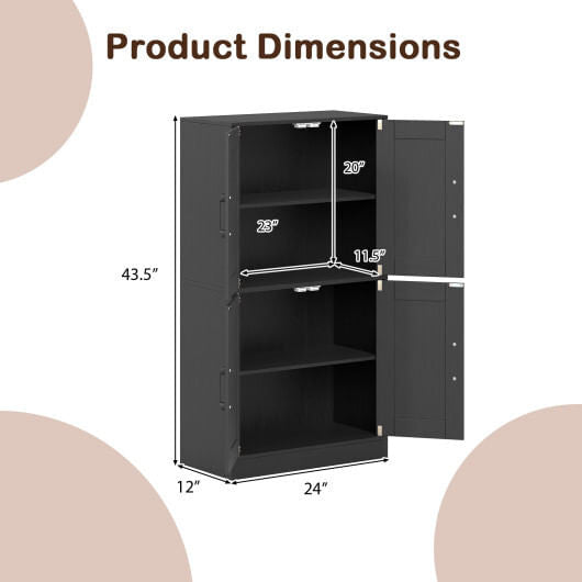 White 43.5 inch freestanding bathroom storage cabinet with double doors and adjustable interior shelves — view 14