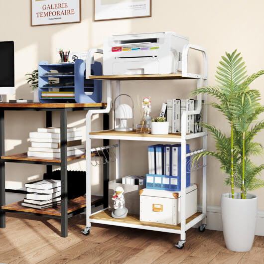 3-Tier Rolling Printer Stand Home Office Large Printer Cart with Storage Shelves-Rustic Brown