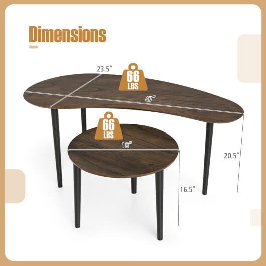 Two mid century walnut finish nesting tables with rounded edges and solid rubber wood legs — view 4