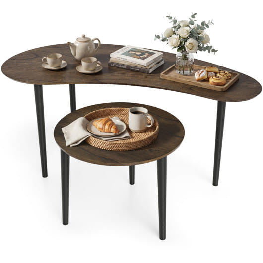 Two mid century walnut finish nesting tables with rounded edges and solid rubber wood legs — view 5