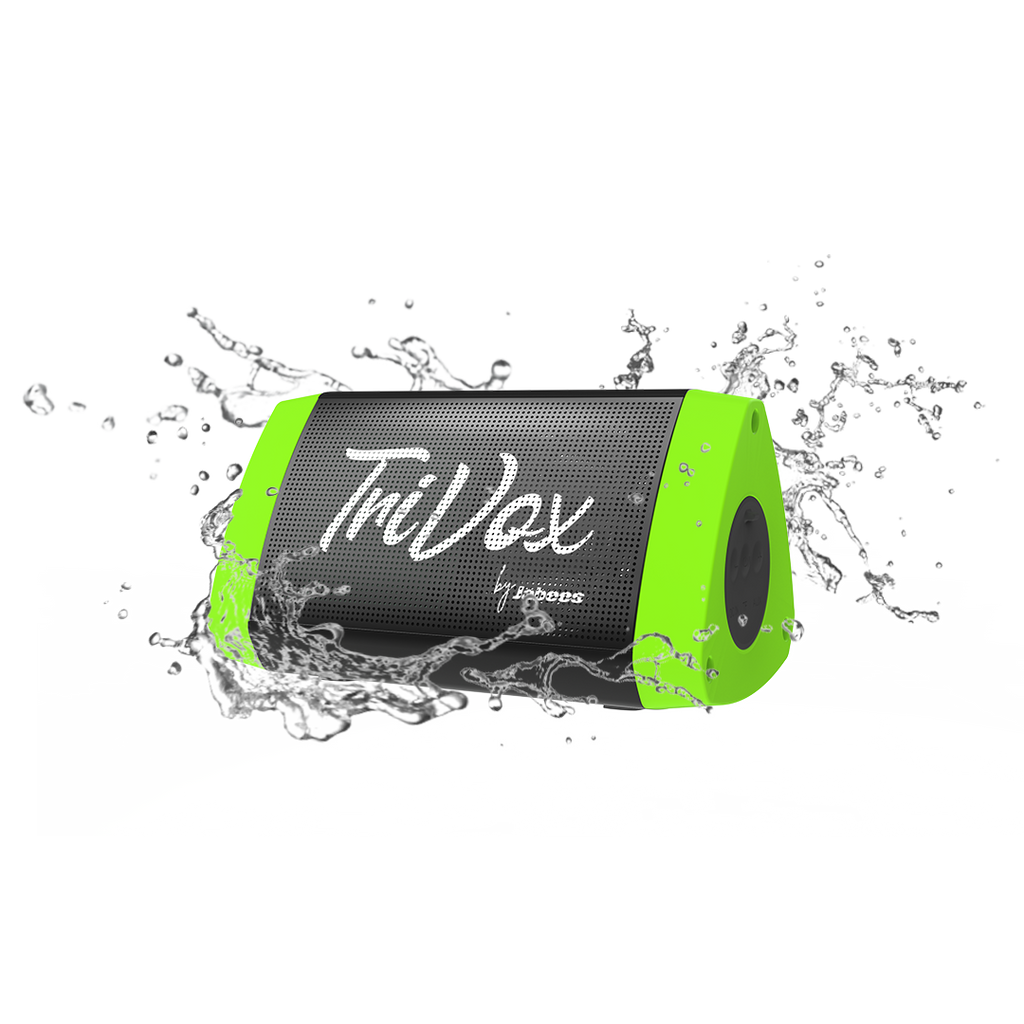 TriVox triangle portable Bluetooth wireless speaker showing modern geometric design and waterproof casing