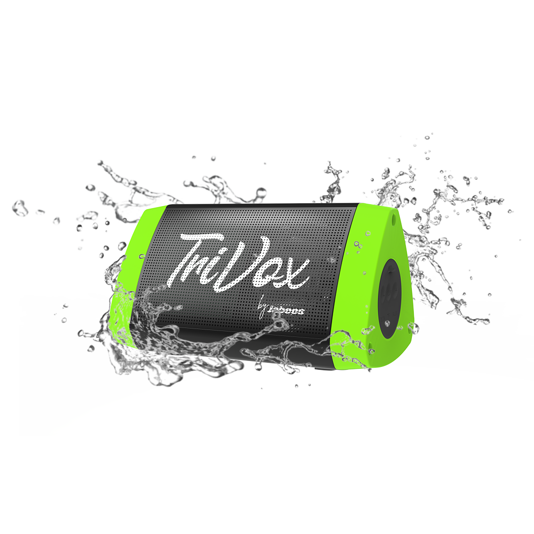 TriVox triangle portable Bluetooth wireless speaker showing modern geometric design and waterproof casing