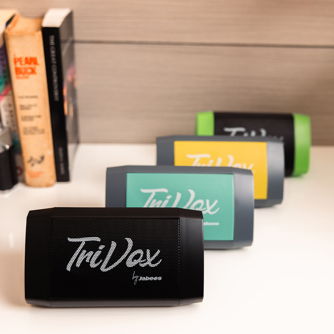 TriVox triangle portable Bluetooth wireless speaker showing modern geometric design and waterproof casing — view 3