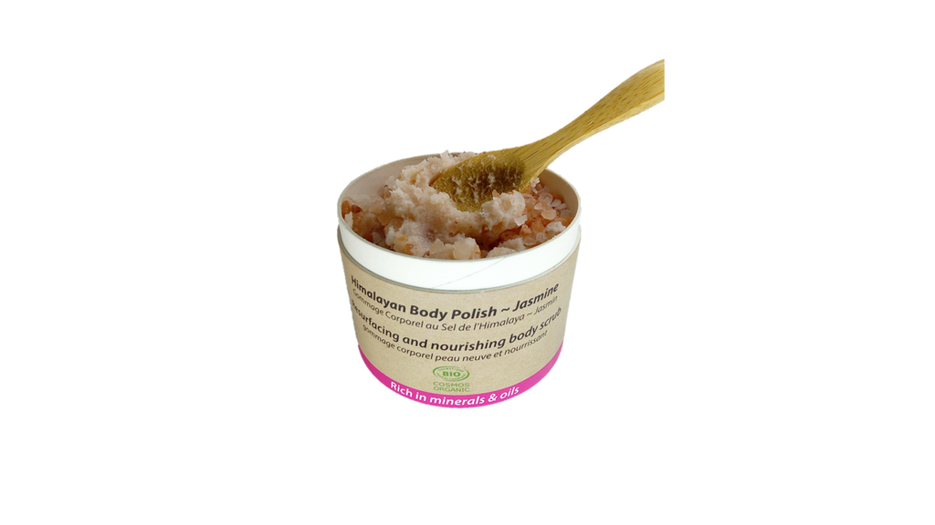 Organic Jasmine body polish exfoliant in 200ml recycled paper jar with pink salt — view 4