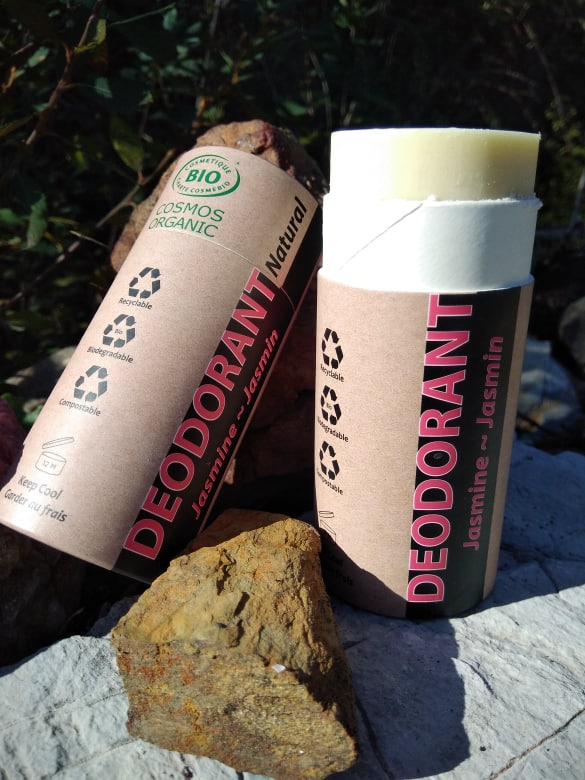Organic jasmine natural deodorant in eco friendly recycled paper push up tube packaging — view 2
