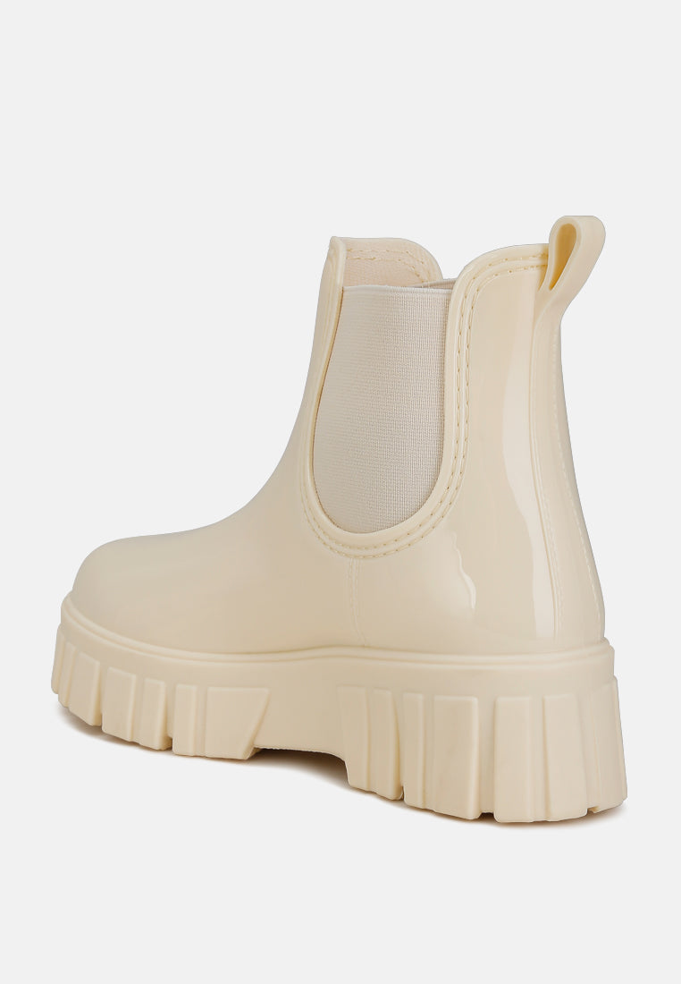 Chunky synthetic leather Chelsea boots with platform block heels, elastic gussets, and thick lug soles — view 4