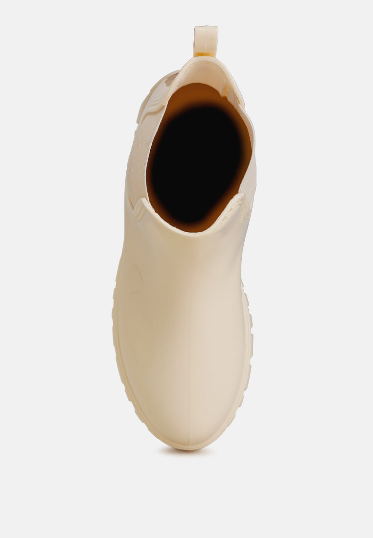 Chunky synthetic leather Chelsea boots with platform block heels, elastic gussets, and thick lug soles — view 5