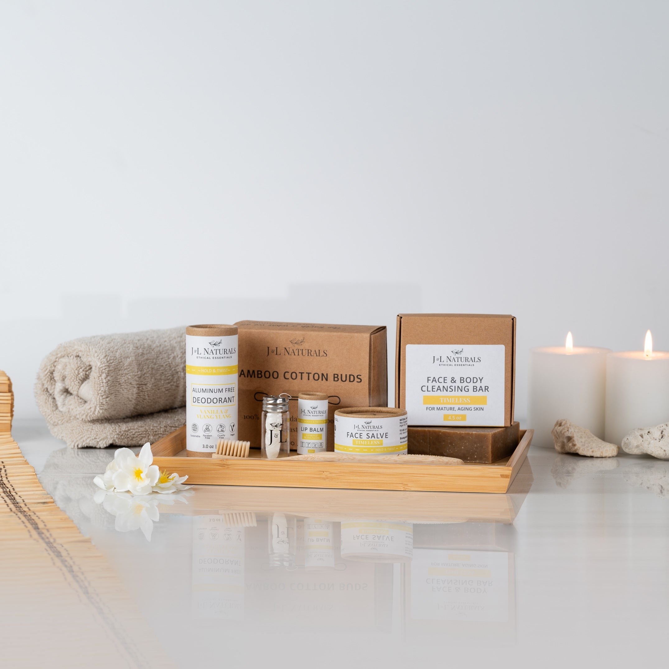 Essentials 7-piece natural self care kit with cleanser, salve, lip balm, and bamboo toothbrush — view 5