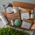 12-piece natural advanced self-care kit with bamboo toothbrush, konjac sponge, and organic skin care products