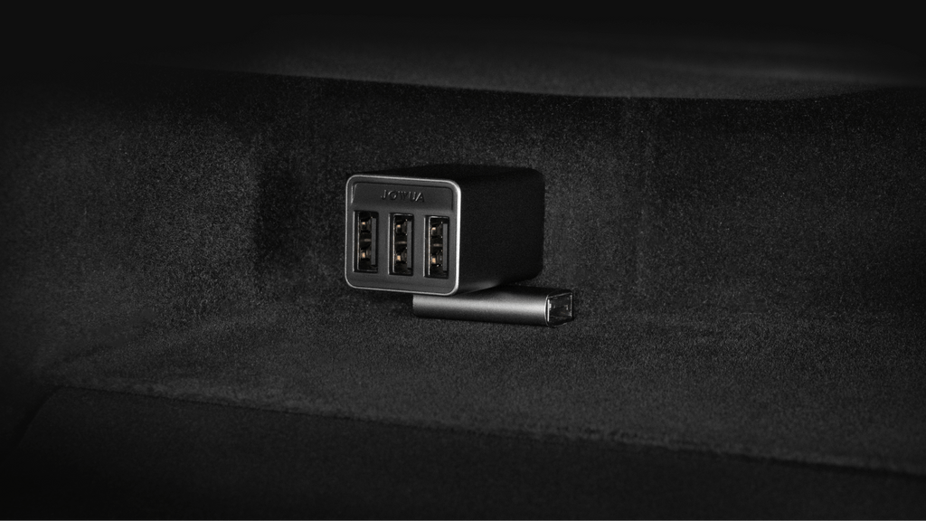 4-port car USB dashcam hub in premium metallic finish for vehicle glovebox storage and organization — view 2