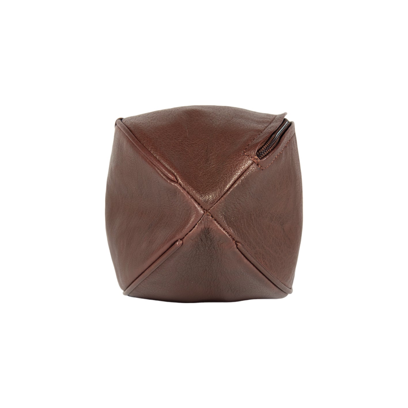 Dark brown genuine leather rugby ball shaped beauty case and toiletry bag for travel organization — view 2