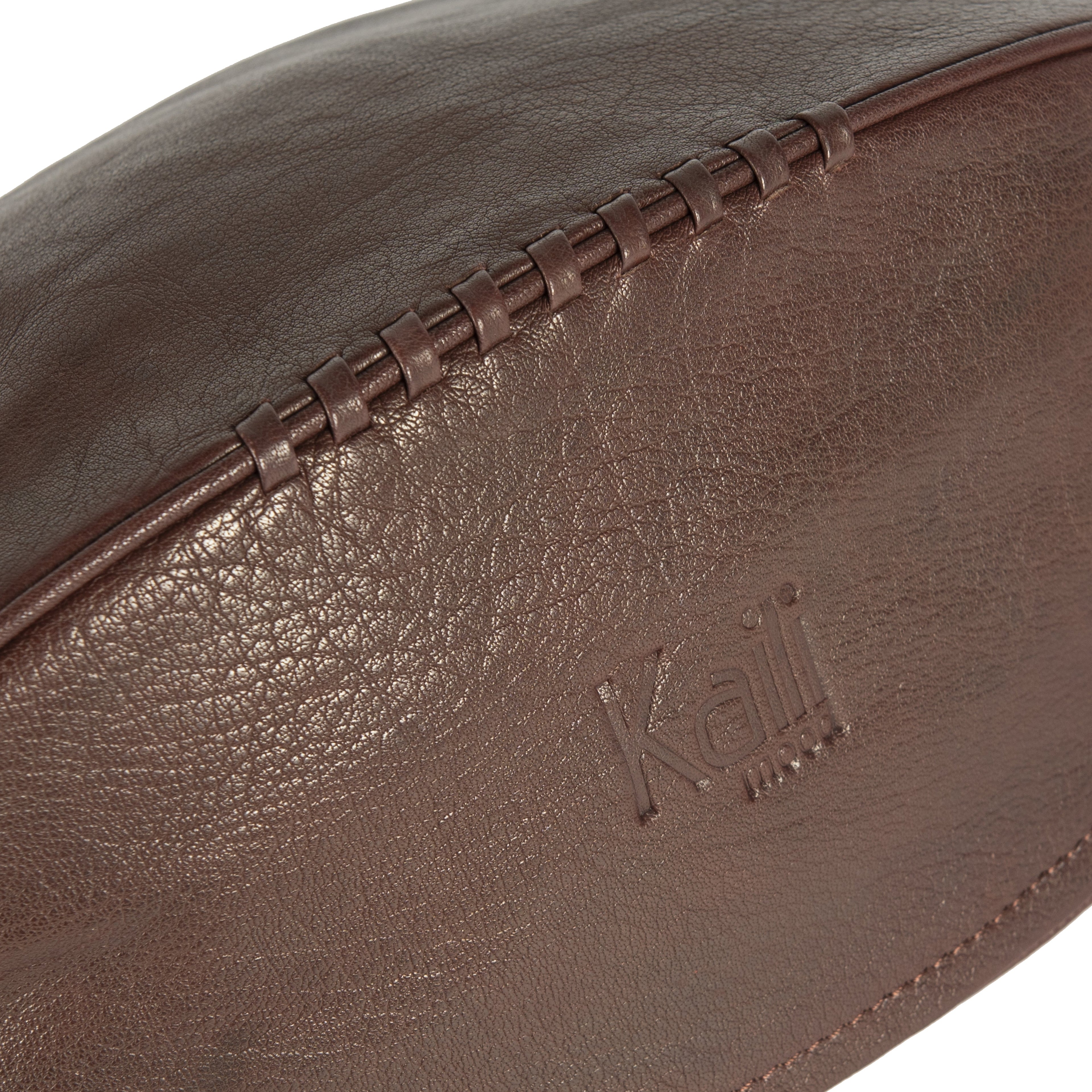 Dark brown genuine leather rugby ball shaped beauty case and toiletry bag for travel organization — view 5