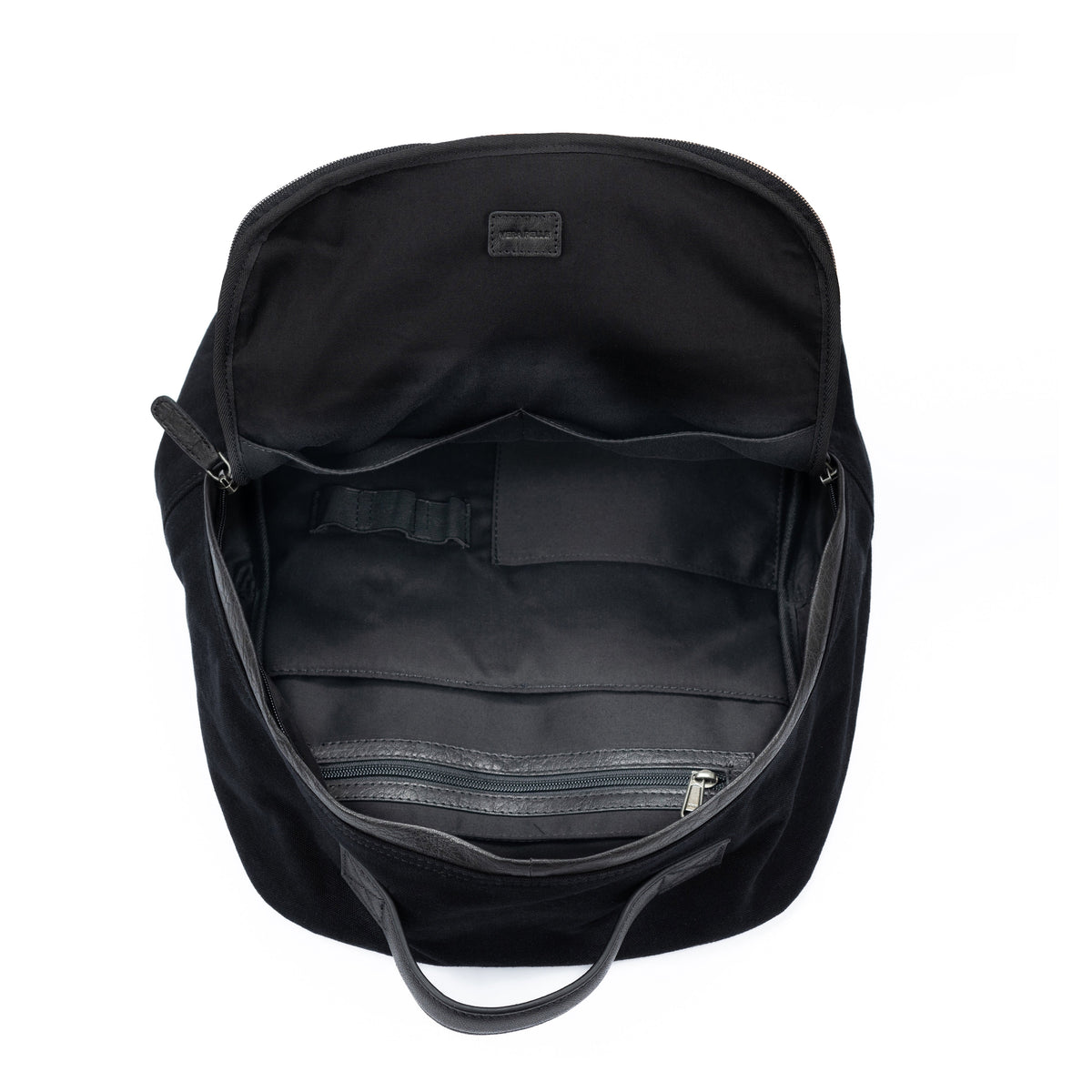K0023AB | Zaino Porta Notebook in Canvas/Vera Pelle, pieno fiore, volanata - Colore Nero. Accessori Nickel Anticato, Chiusura con lampo. Dimensioni: cm 29 x 40 x15. Confezione: Sacchetto Tnt-2