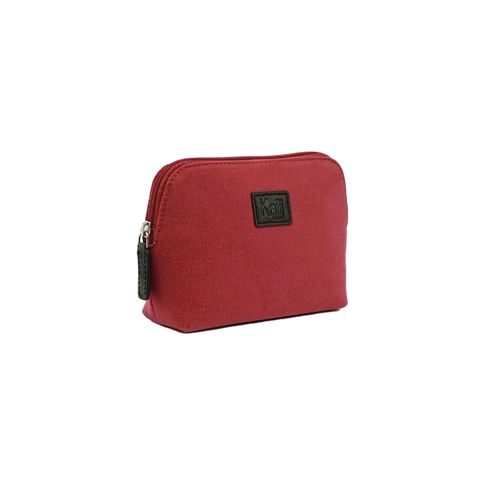 Bordeaux red and dark brown canvas and full grain leather women's clutch bag with zipper