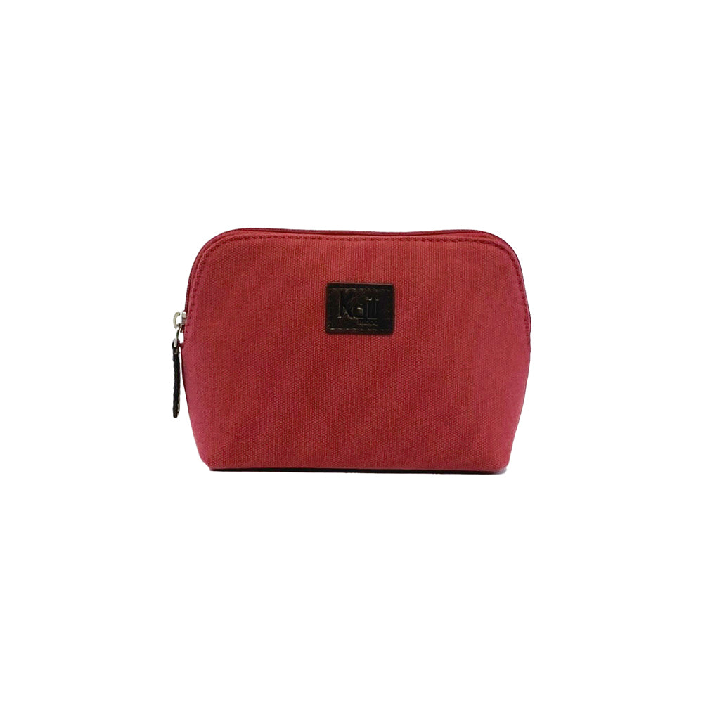 Bordeaux red and dark brown canvas and full grain leather women's clutch bag with zipper — view 2