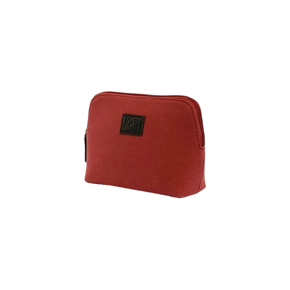 Bordeaux red and dark brown canvas and full grain leather women's clutch bag with zipper — view 3