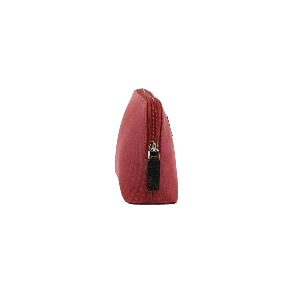 Bordeaux red and dark brown canvas and full grain leather women's clutch bag with zipper — view 4